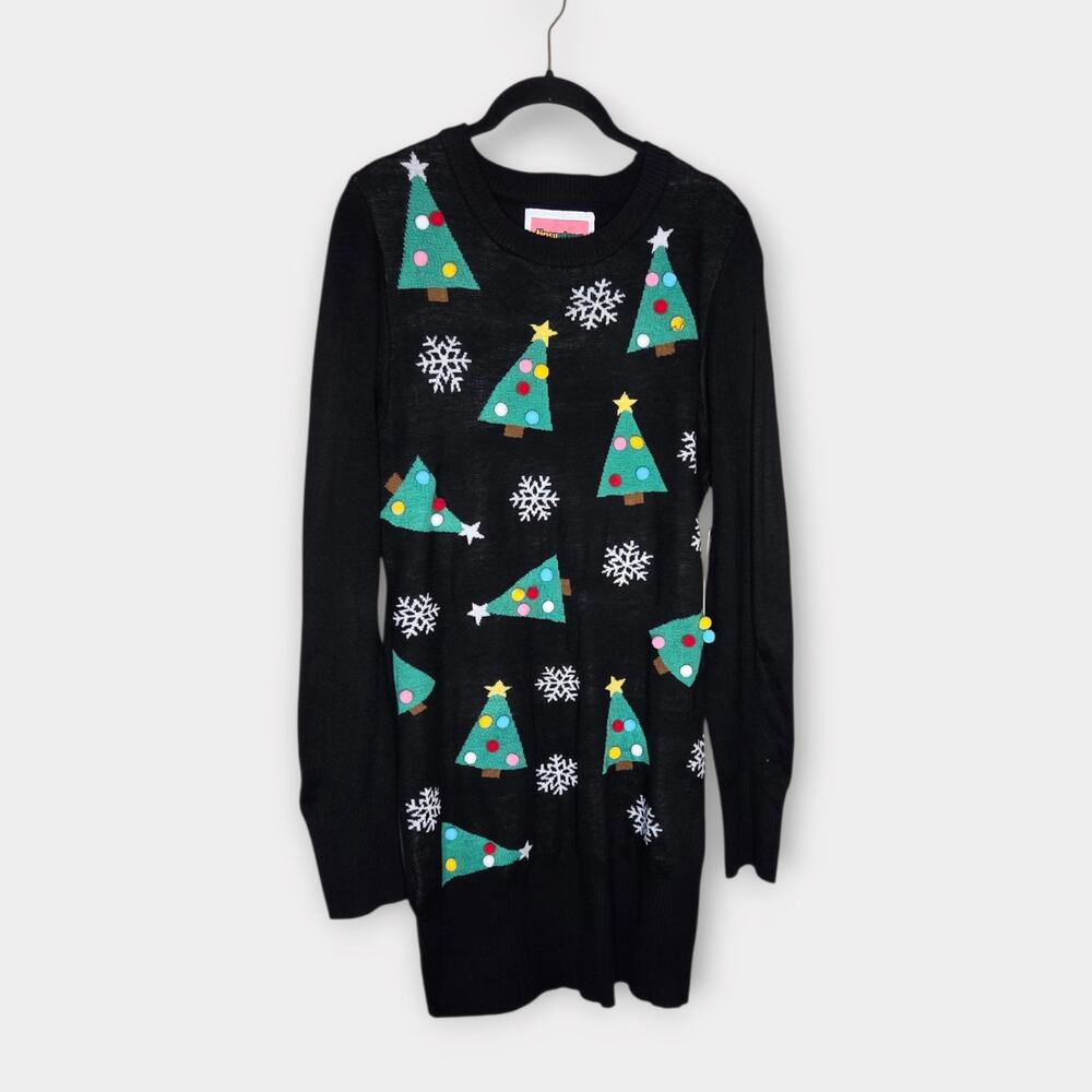 NEW Tipsy Elves Tacky Christmas Tree Pom Pom Sweater Dress Women's Lg
